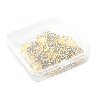 64Pcs 8 Styles Tibetan Style Alloy Heart Flat Round Flower Links Connector Charms TIBE-FS0003-34-1