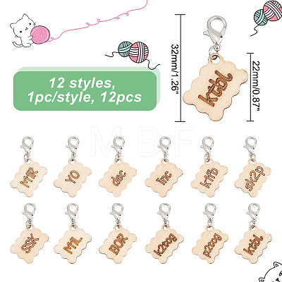 12Pcs 12 Style Wood Pendant Locking Stitch Markers HJEW-AB00643-1