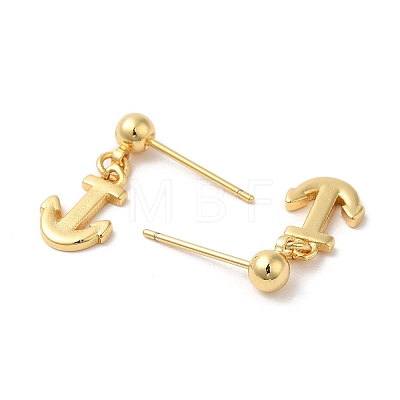 Rack Plating Brass Anchor Dangle Stud Earrings EJEW-D061-47G-1
