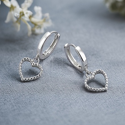 S925 Sterling Silver Hollow Heart Hoop Earrings FJ4331-2-1