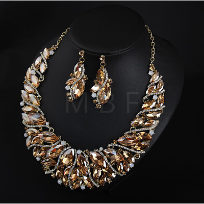 Alloy Rhinestone Pendant Necklaces & Teardrop Stud Dangle Earring Sets for Women WG99E9F-04-1