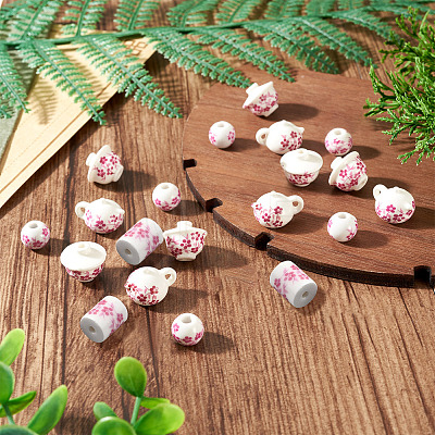 32Pcs 4 Styles Handmade Porcelain Beads PORC-TA0001-78A-1