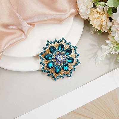 Flower Alloy Rhinestone Brooches for Backpack Clothes JEWB-WH20011-02E-1