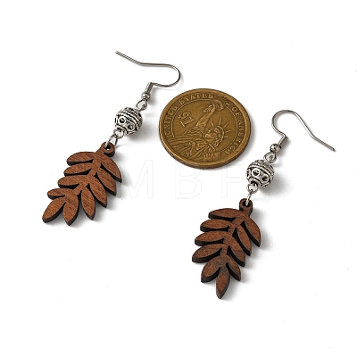 6 Pairs 6 Styles Natural Walnut Wood with Alloy Bead Dangle Earrings for Women EJEW-JE06102-1