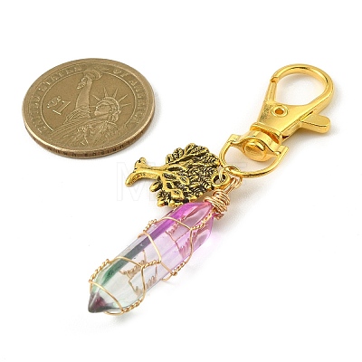 Copper Wire Wrapped Glass Bullet Pendant Decoration HJEW-JM01186-02-1