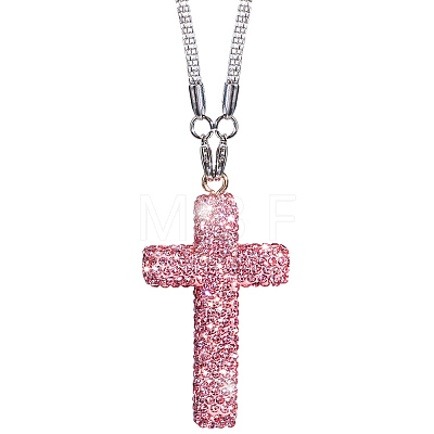 Polymer Clay Rhinestone Cross Pendant Alloy Chain Necklaces NJEW-CN0001-16C-1