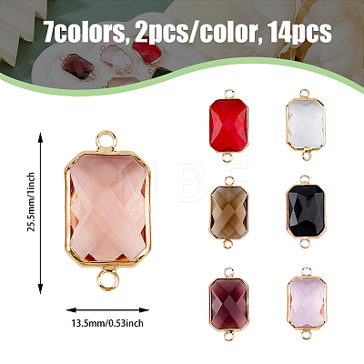 DICOSMETIC 14Pcs 7 Colors Golden Plated Brass Pave Glass Connector Charms FIND-DC0005-01-1
