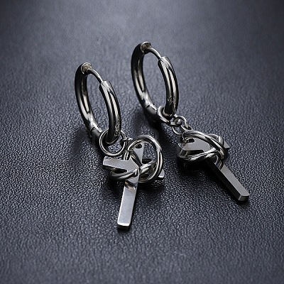 304 Stainless Steel Hoop Dangle Earrings for Men WG37F53-01-1