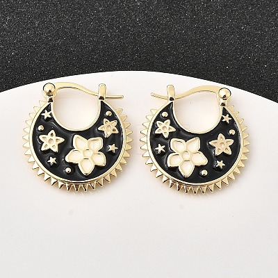 Flower Brass Enamel Hoop Earrings EJEW-Z157-02G-1