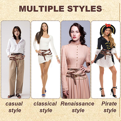 Medieval PU Leather Waist Belts with Alloy Chains Tassel AJEW-WH0709-227A-1