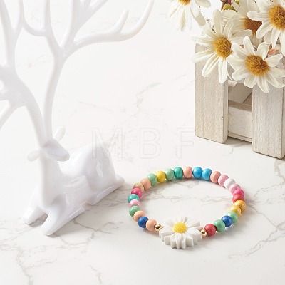 Natural Wood Round Beads Stretch Bracelets for Kid BJEW-JB06638-1