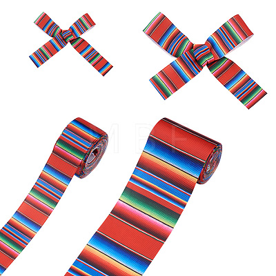 2 Rolls 2 Styles Stripe Pattern Printed Polyester Grosgrain Ribbon OCOR-TA0001-37B-1