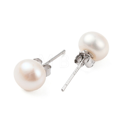 Natural Pearl Round Bead Stud Earrings EJEW-E298-01D-01P-1