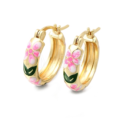 Brass Enamel Hoop Earrings for Women EJEW-K335-01G-02-1