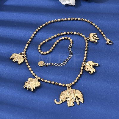 316L Surgical Stainless Steel Baby Elephant Mother Elephant Bib Necklaces for Mother's Day NJEW-D297-02G-1