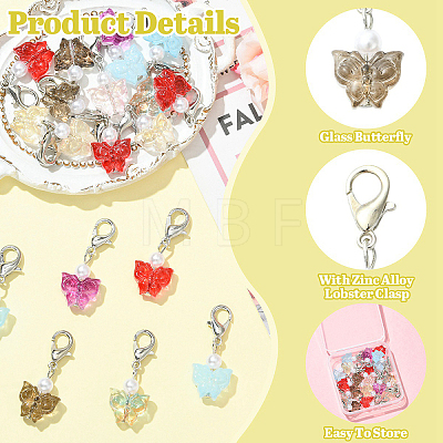 20Pcs Transparent Glass & ABS Plastic Pearl Butterfly Pendant Decorations HJEW-YW00269-1