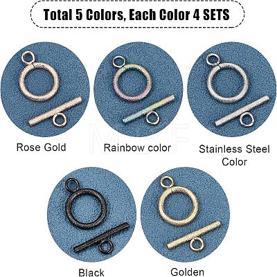 Unicraftale 20 Sets 5 Colors PVD Vacuum Plating 304 Stainless Steel Toggle Clasps STAS-UN0022-68-1