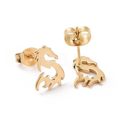 304 Stainless Steel Tiny Dragon Stud Earrings for Men Women EJEW-G318-08G-1