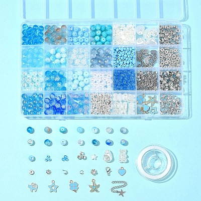 DIY Round Glass & CCB Plastic Beads Bracelets Making Kits DIY-FS0007-56A-1