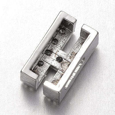 Platinum Plated Brass Micro Pave Cubic Zirconia Letter Slide Charms X-ZIRC-E015-04H-1