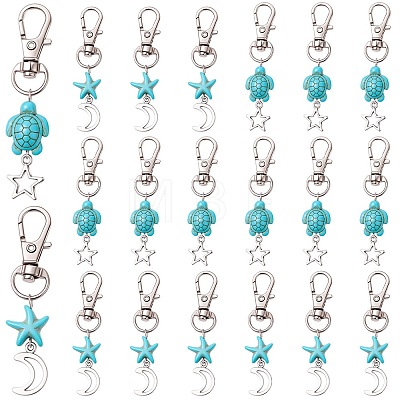 20Pcs Starfish Turtle Synthetic Turquoise Pendant Decorations HJEW-CP0001-43A-1
