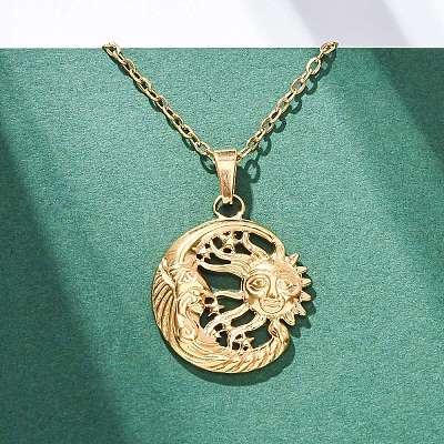 Moon & Star & Sun 304 Stainless Steel Pendant Necklaces NJEW-H059-14G-1