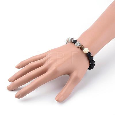 Natural Lava Rock Beads Stretch Bracelets BJEW-JB03394-01-1
