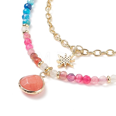 Teardrop Natural Agate Beads & White Jade Pendant Necklace Sets NJEW-JN04093-1