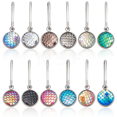 12Pcs 12 Colors Mermaid Scale Alloy Resin Zipper Pulls Charms FIND-CY0002-30-1
