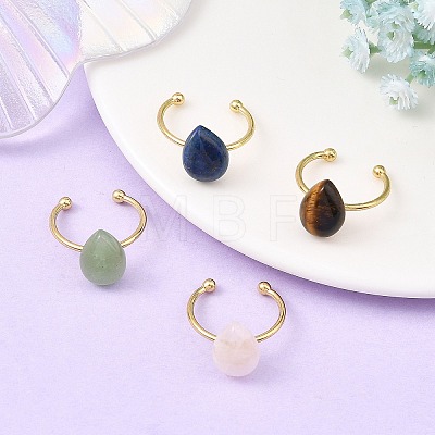 Natural Green Aventurine/Lapis Lazuli/Tiger Eye/Rose Quartz  Cuff Open Rings RJEW-JR01105-1