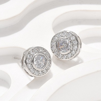 Brass Micro Pave Clear Cubic Zirconia Stud Earrings EJEW-Q015-10P-1