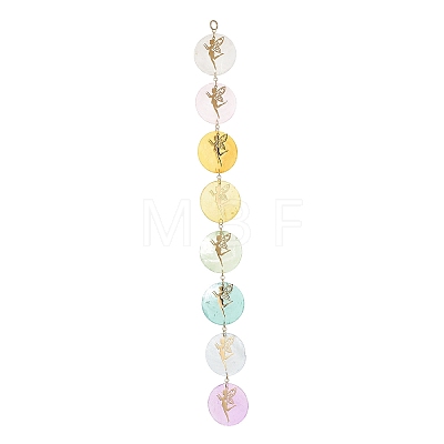 Flat Round Natural Capiz Shell Hanging Suncatchers HJEW-JM04659-1