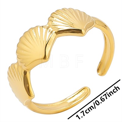 Stainless Steel Fan-shaped Shell Open Cuff Ring for Women UW7911-2-1