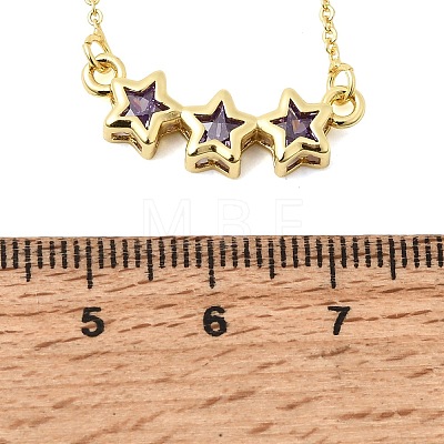 Brass Glass Triple Star Pendant Necklaces KK-CBAB173-03G-03-1