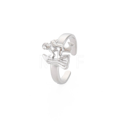 Non-Tarnish 304 Stainless Steel 12 Constellations/Zodiac Signs Open Cuff Ring for Women RJEW-S405-156P-I-1