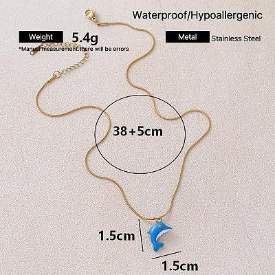 Vintage Stainless Steel Enamel Ocean Dolphin Pendant Necklaces for Women ZX7053-1