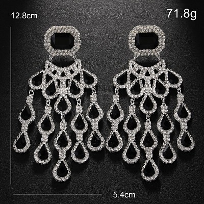 Rectangle with Teardrop Brass Rhinestone Dangle Stud Earrings FS-WG1781C-01-1