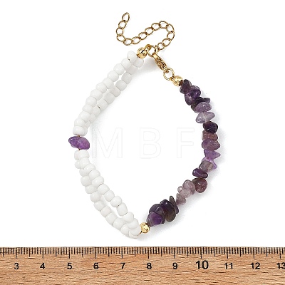 Natural Amethyst Chip Beads & Glass Seed Beads Beaded Bracelets for Women BJEW-JB14137-02-1