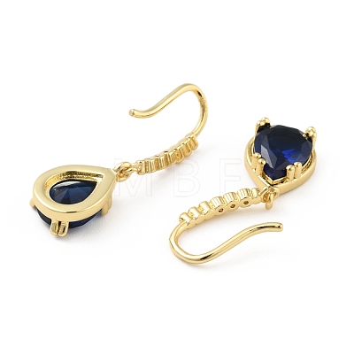 Dark Blue Cubic Zirconia Teardrop Dangle Earrings EJEW-C035-12G-1