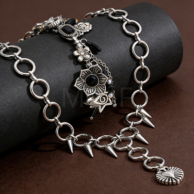 Gothic Alloy Spiked Choker Necklaces & Charm Bracelet Jewelry Set WGBD2FA-01-1