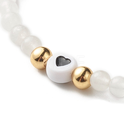 Natural White Jade Round Beads Stretch Bracelet Set BJEW-JB07000-1