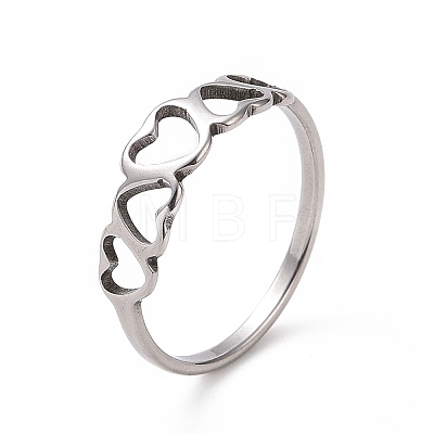201 Stainless Steel Hollow Heart Finger Ring for Women RJEW-J051-09P-1