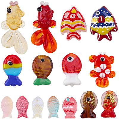 15Pcs 15 Styles Handmade Lampwork Beads LAMP-SC0001-89-1