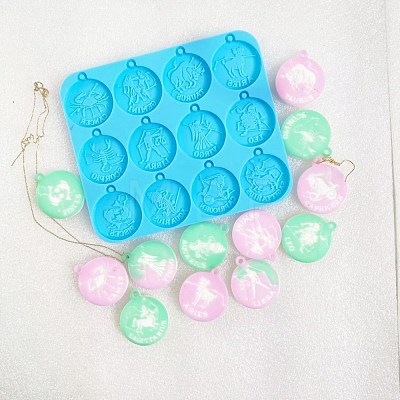 12 Constellations Flat Round DIY Pendant Silicone Molds DIY-G062-A01-1