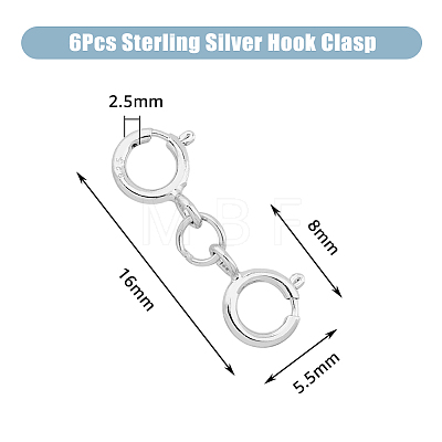 DICOSMETIC 6Pcs 925 Sterling Silver Double Spring Ring Clasps STER-DC0001-17P-1