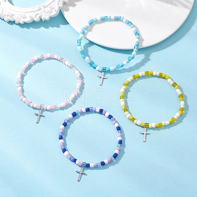 Adjustable Glass Beaded Charm Bracelets BJEW-JB13287-1