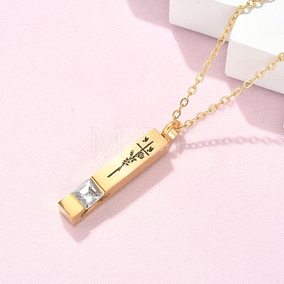 304 Stainless Steel Engraved Flower Cross Rectangle Pet Memorial Keepsake Urn Ashes Pendant Necklaces NJEW-P326-02G-1