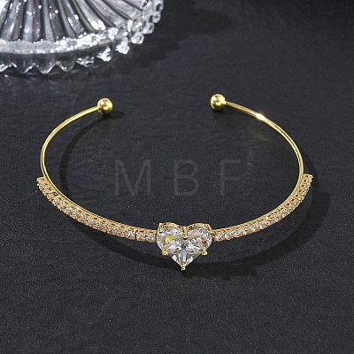 Brass Micro Pave Clear Cubic Zirconia Cuff Bangles KK-D112-04G-1
