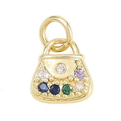 Brass Micro Pave Clear Cubic Zirconia Charms KK-F938-03G-1