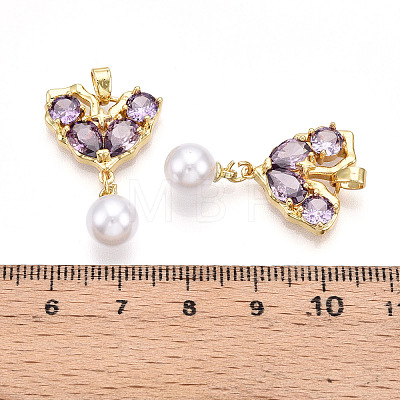 Brass Micro Pave Cubic Zirconia & ABS Imitation Pearl Pendants KK-T070-66A-1